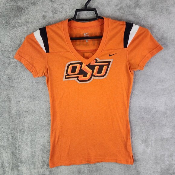 Womens Orange Nike OSU Cowboys Shirt V Neck Short Sleeve Oklahoma State Size S - Picture 2 of 11